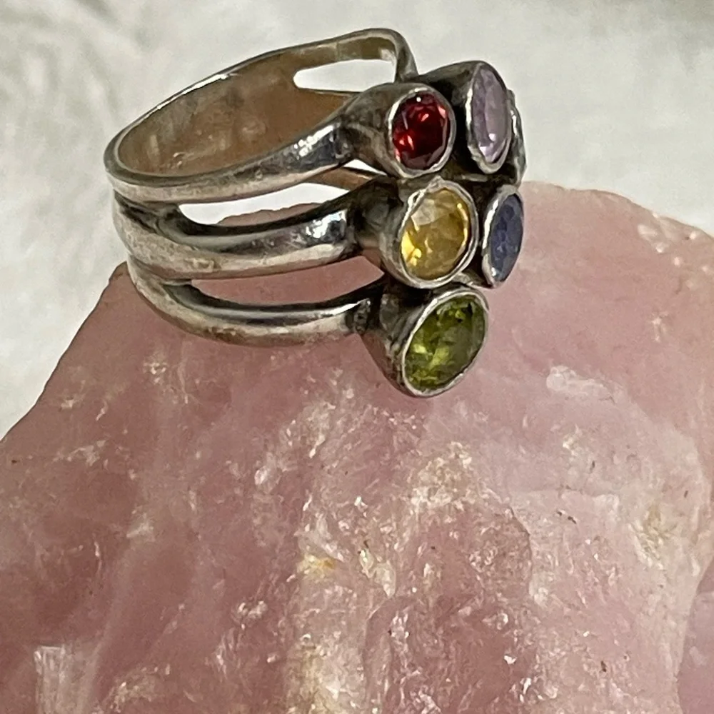 Vintage Multiple Gemstone Sterling Silver Ring
